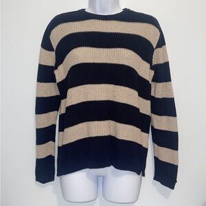 Tommy Hilfiger Navy and Tan Striped Sweater
